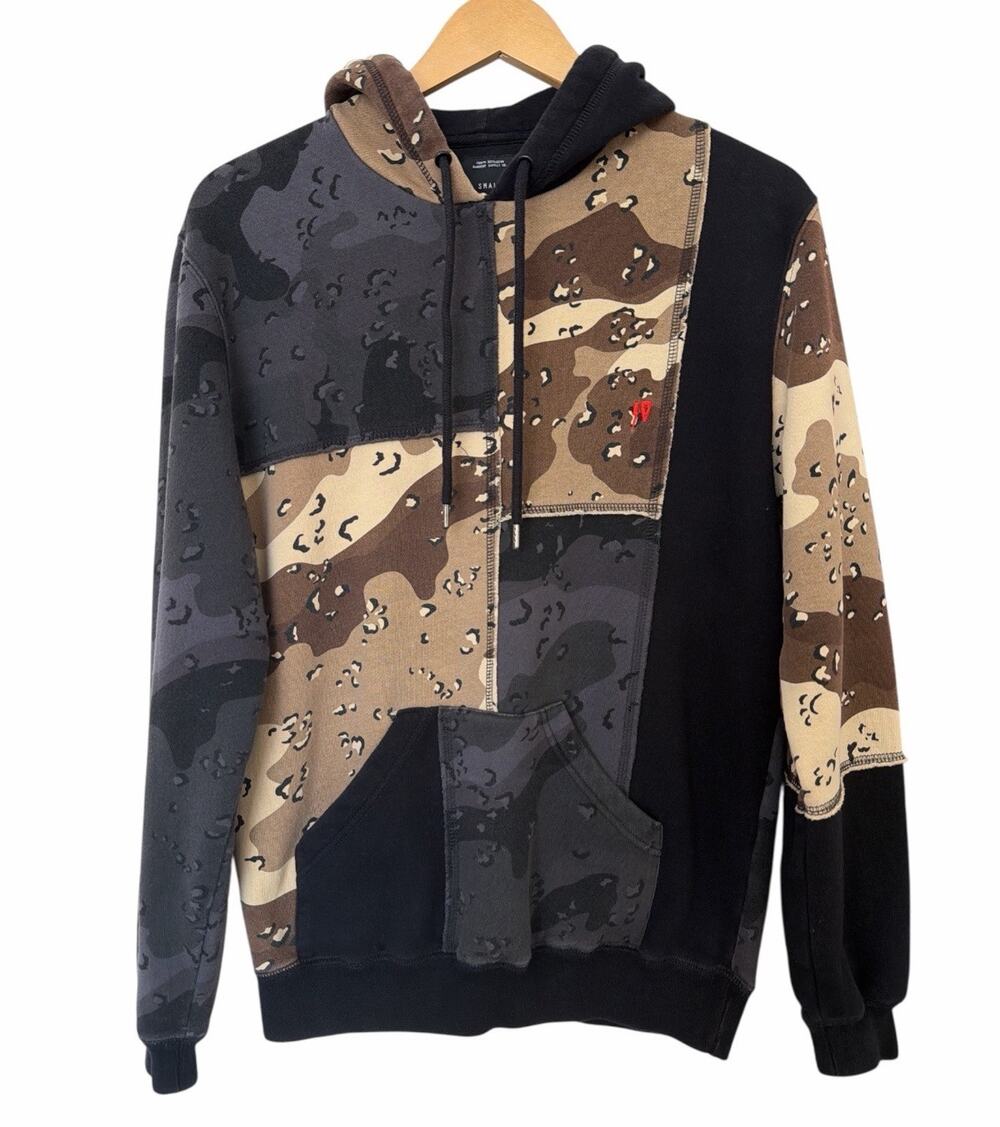 10 Deep Hoodie Sweatshirt Mens Small Day & Night Pieced Camo Pullover